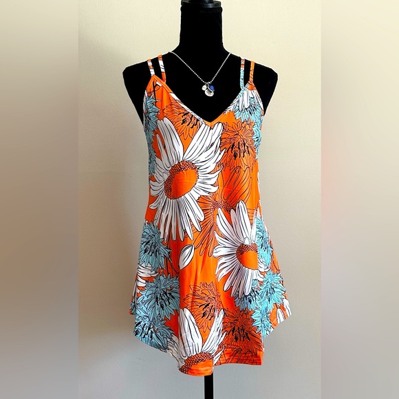 Tops - Women's Casual Spaghetti Strap Tank with Floral Print. Size M but could fit L.